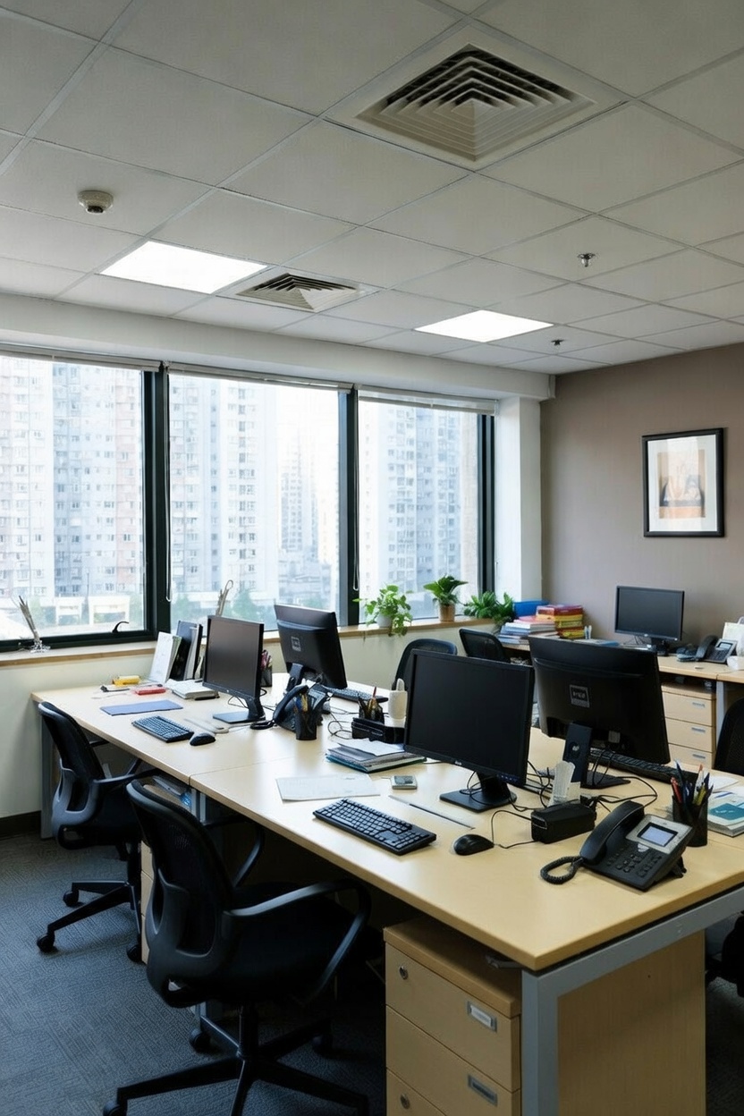PC CARGO LIMITED office interior with desks, computers, office chairs, windows with city view and professional workspace